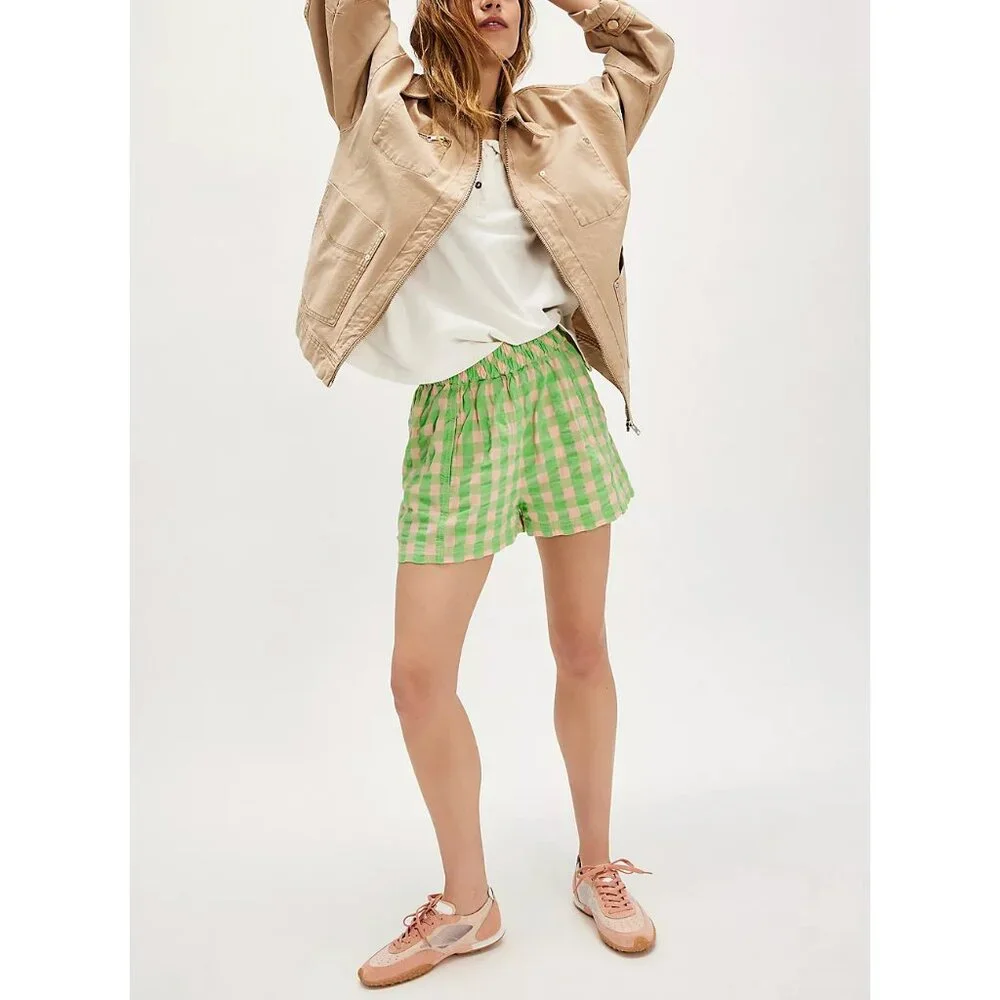 🎉LAST CHANCE🎉 FREE PEOPLE Get Free Seersucker Pull On Shorts / Exotic Lime - Picture 4 of 13